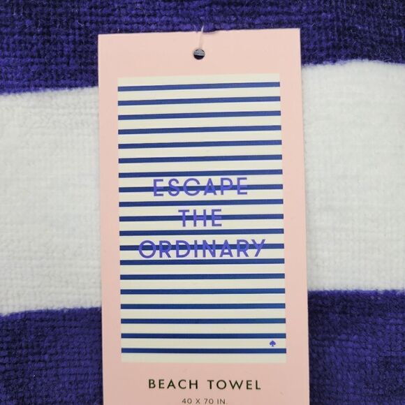 NEW KATE SPADE Escape The Ordinary NAUTICAL STRIPE BLUE WHITE BEACH TOWEL NWT - Picture 1 of 6